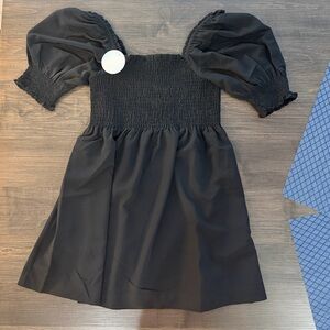 Hill House Women’s Black Puff-Sleeve Smocked Dress (NWT)